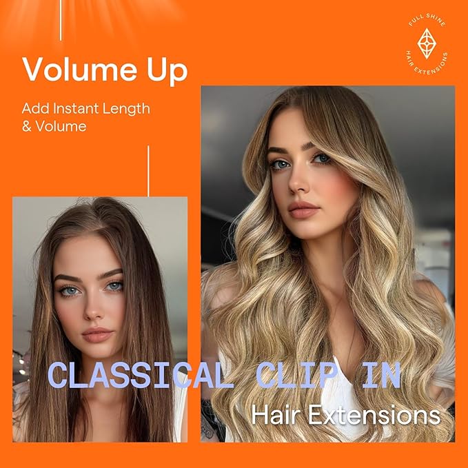 Full Shine Brown Clip in Hair Extensions Real Human Hair Ombre Clip in Extensions Balayage Brown to Blonde Short Hair Extensions for Bob 12 Inch 95 G 7 Pcs