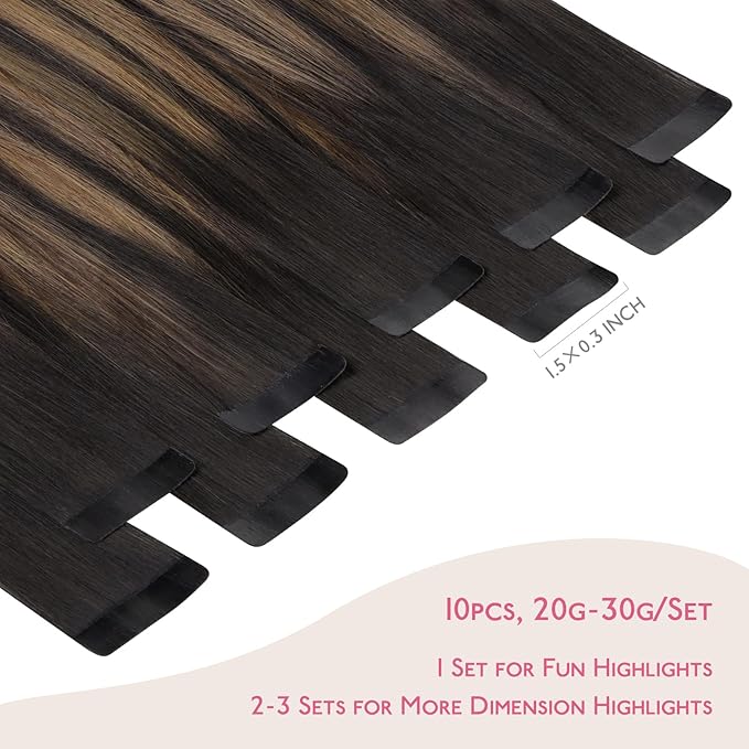 WENNALIFE Tape in Hair Extensions Human Hair Balayage Natural Black to Chestnut Brown, 10pcs 30g 22 inch Remy Invisible Tape Ins Straight Soft Real Human Hair Tape in Extensions