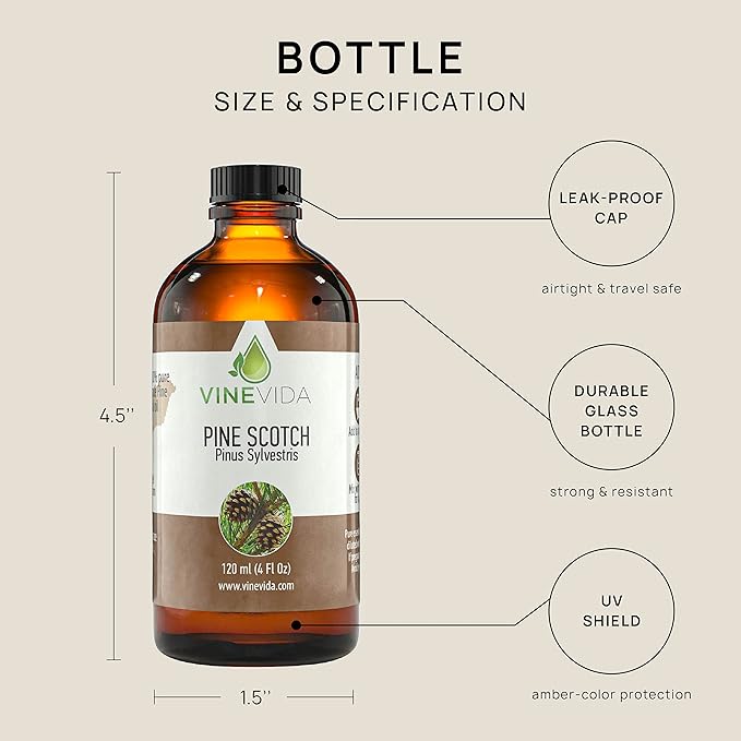 VINEVIDA Pine Scotch Essential Oil 4 oz - Undiluted Oil - DIY Candle Scents - Bulk Oil for Soap Making - Safe for Skin