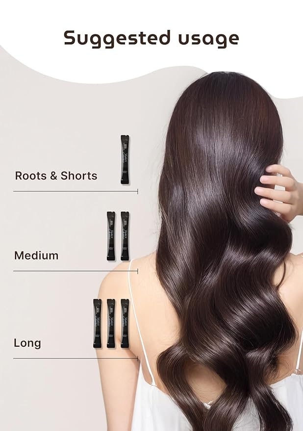 Korean Permanent Hair Dye, Powder Hair Color Kit, Dark Brown, Gray Hair Coverage, Plant-Based Formula, Easy Application for Roots, Short & Long Hair, Vegan, Just Mix with Water (3 Powder Packets)