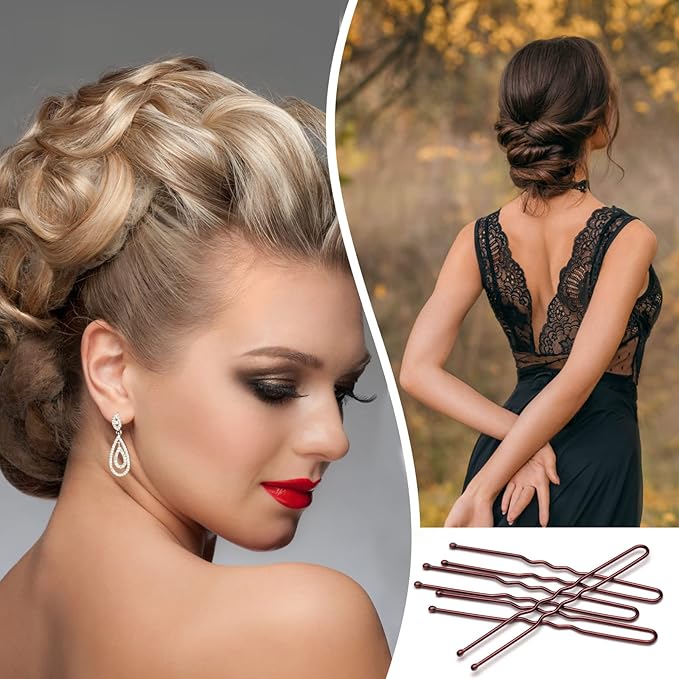 100PCS 2.4Inch U Shaped Hair Pins,Brown Bobby Pins for All Hair Types,Hair Pins for Women,Pain-Free U Pins for Buns With Box（Brown）