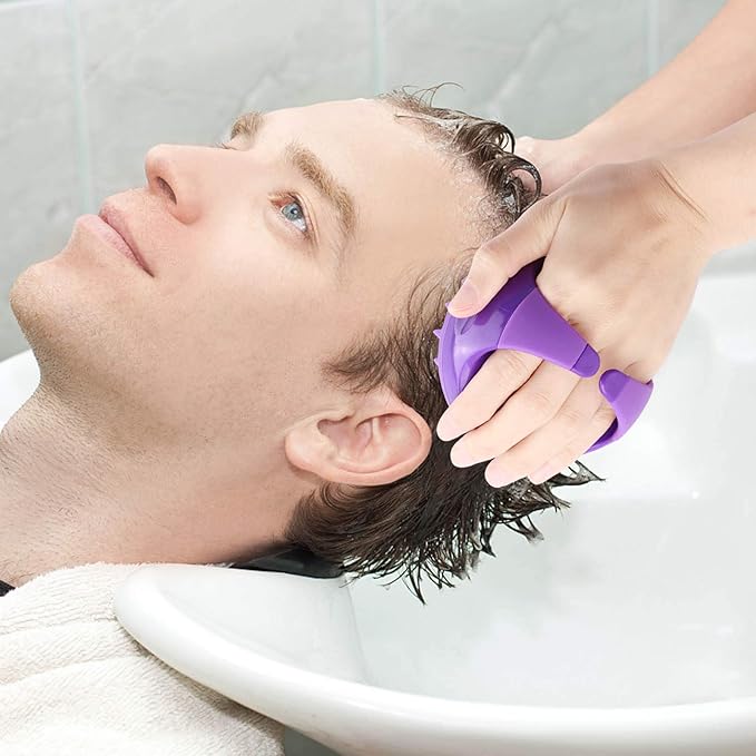 BTYMS Silicone Scalp Scrubber Hair Shampoo Brush, Head Scrubber Hair Wash Brush Cleansing Dandruff Brush - Purple