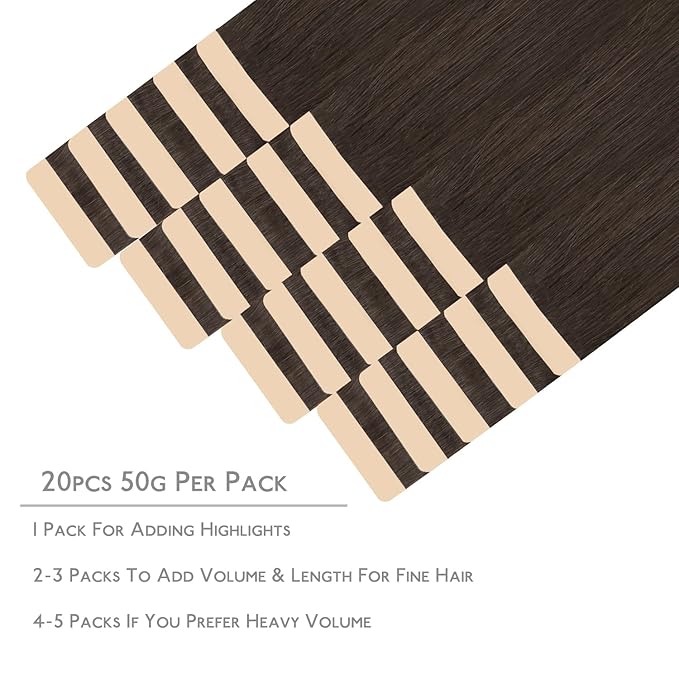 WENNALIFE Tape in Hair Extensions Human Hair, 20pcs 50g 18 inch Light Dark Brown Remy Hair Extensions Straight Human Hair Tape in Extensions Skin Weft Tape Extensions Human Hair