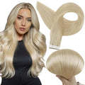 Full Shine Blonde Tape Hair Extensions Real Human Hair Color 613 Tape in Extensions Human Hair 26Inch Long Straight Extension Seamless Skin Weft for Women 50G Remy Brazilian Soft Extension 20Pcs