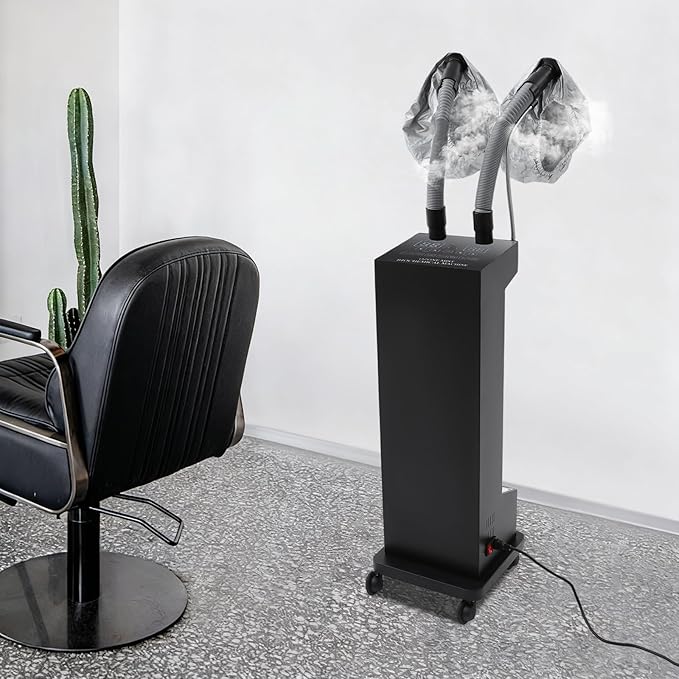 Professional Double-Barreled Hair Steamer with LED Display, 650W Vertical Micro Mist Hair Color Processor for SPA, Salon & Home, Hair Care Machine with Wheels, 5 Modes (Black)