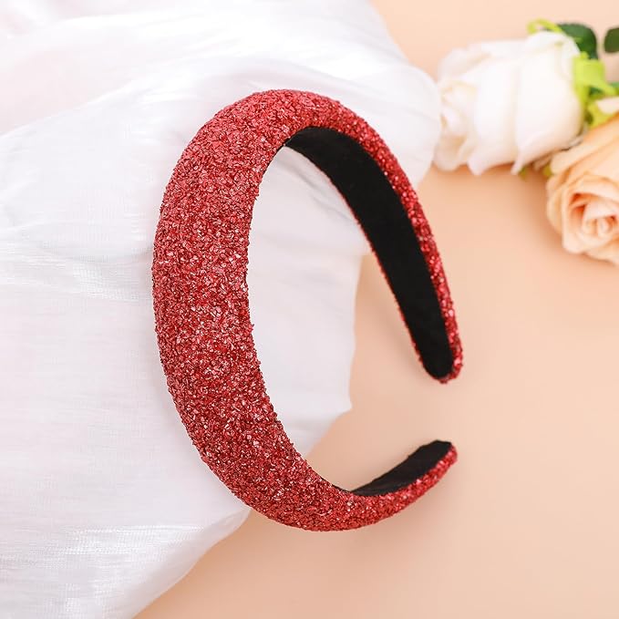 Red Sparkle Headband for Women Bling Wide Headbands Fashion Glitter Head Band Comfortable High Elastic Hairband Hair Hoop Hair Accessories for Women