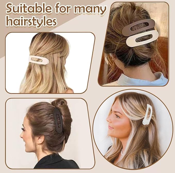 5 PCS Flat Hair Clips, Medium Lay Flat Claw Clips for Women Girls, Stylish Matte Non-slip Hair Claws for Thick Thin Hair(Black&Navy)