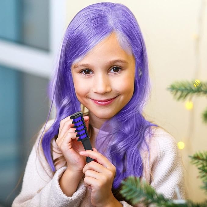 MSDADA New Hair Chalk Comb Temporary Hair Color Dye for Girls Kids with Light Color Hair, Washable Hair Chalk for Girls Age 4 5 6 7 8 9 10 Birthday Cosplay DIY, Christmas (Purple & Pink)