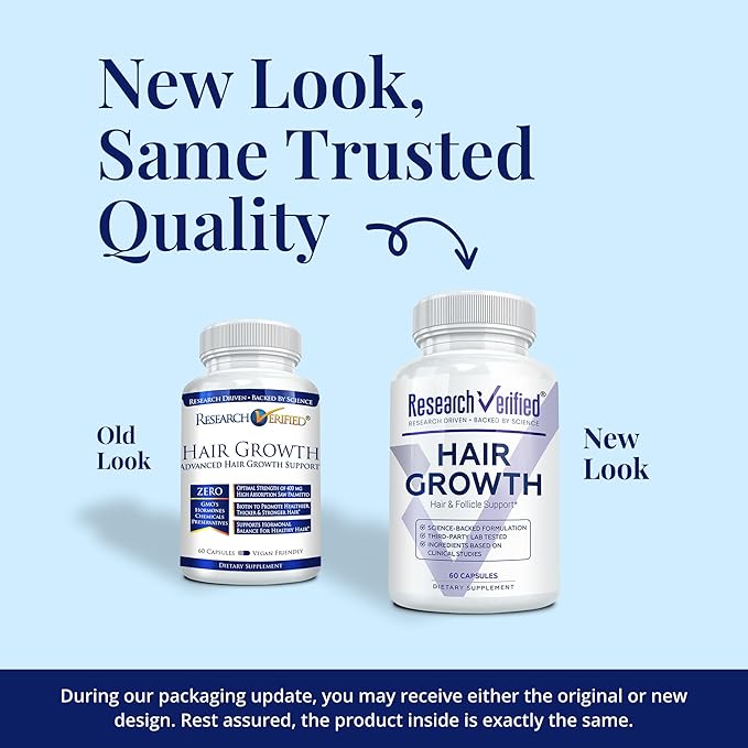 Research Verified Hair Growth Support - with Biotin, DHT Blockers & Vitamins - Hair Growth and Hair Loss Prevention, 1 Bottle (1 Month Supply)