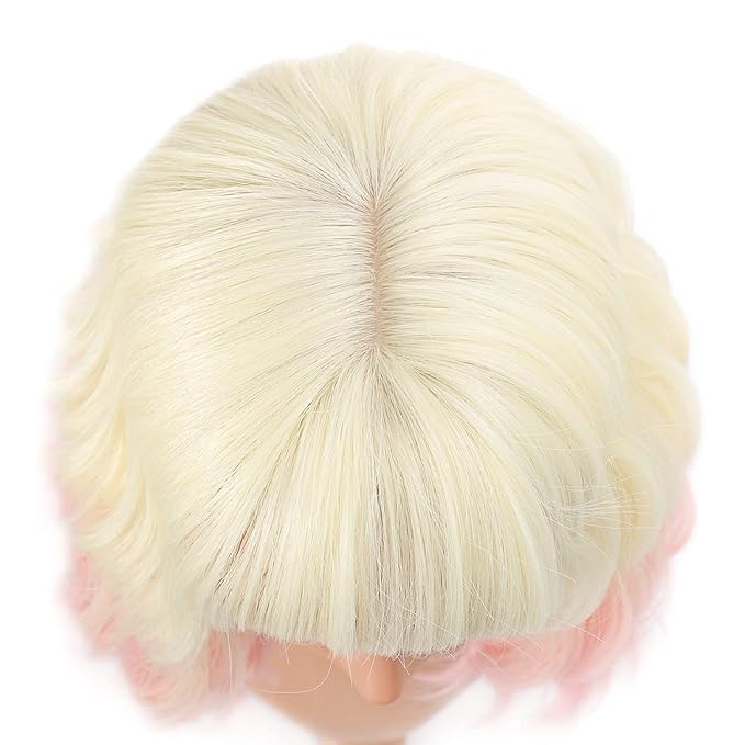 FAELBATY Short Pink Ombre Wig With Bangs - Bob Synthetic Wig for Women, Cosplay & Halloween - 12" (613/Pink)