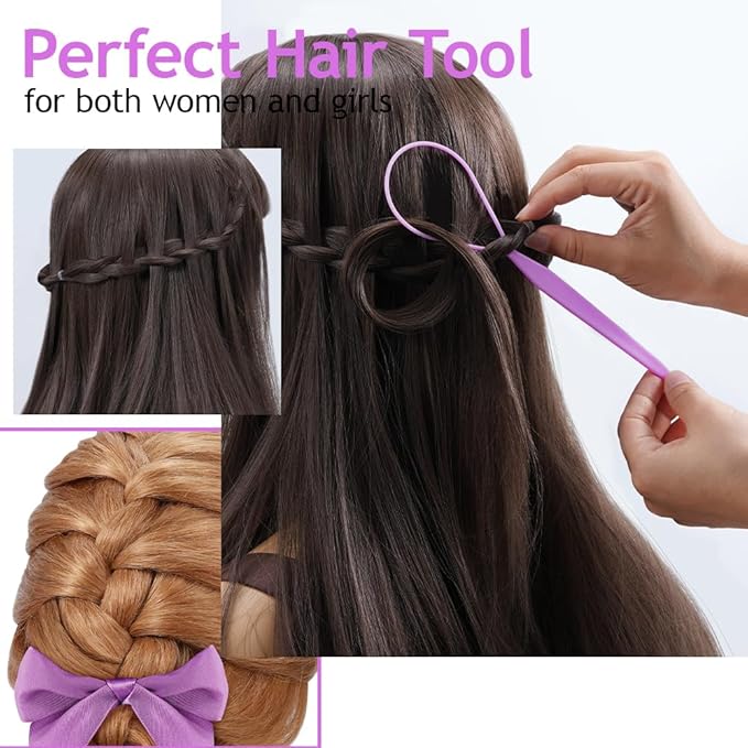 TsMADDTs 3Pack Hair Loop Tool Set with 2PCS French Braid Tool Loop 1PCS Rat Tail Comb Metal Pin Tail Braiding Comb for Hair Styling, Purple