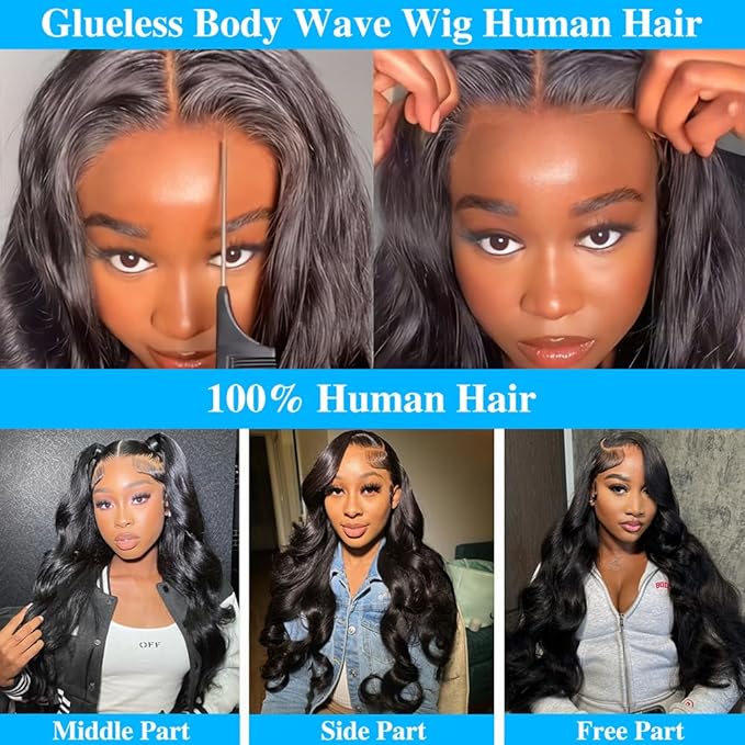 7x5 HD Lace Closure Glueless Wigs Human Hair Pre Plucked Pre Cut 180% Density Wear and Go Glueless Wig 24Inch Body Wave Lace Front Wigs Human Hair Pre Plucked for Black Women Natural Hairline