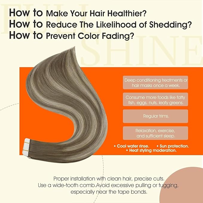 Full Shine Remy Tape in Human Hair Extensions Color 7/1000/7 Balayage Blonde Tape in Extensions Seamless Invisible Tape ins Hair Extensions Real Human Hair 20Inch Long Straight Hair 50G 20Pcs Natural