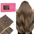 WENNALIFE Clip in Hair Extensions, 150g 18 Inch 9pcs Light Ash Brown Human Hair Extensions Thicker Clip in Hair Extensions Real Human Hair Clip Set Double Weft