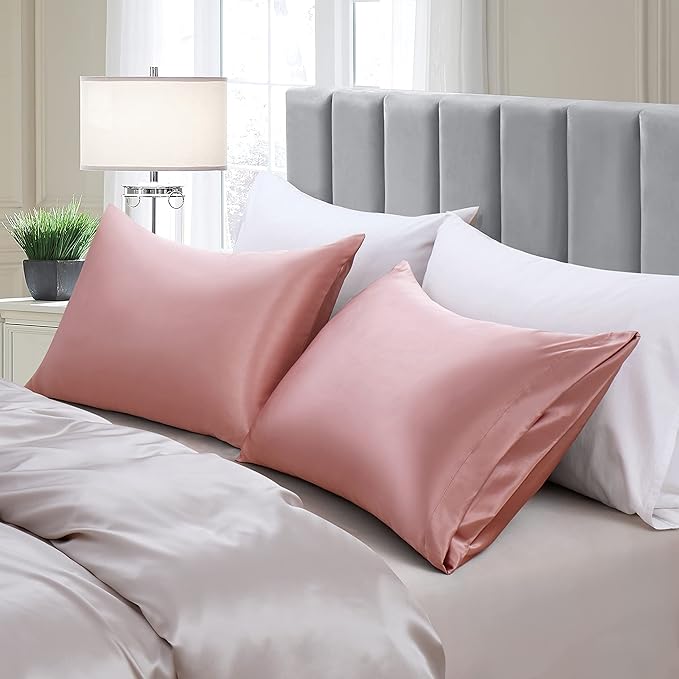 Aormenzy Champagne Satin Pillowcase for Hair and Skin, Satin Pillow Cases for Women Standard Size Set of 2 with Envelope Closure Silky Pillow Covers Wrinkle, Fade Resistant (20x26 Inches)