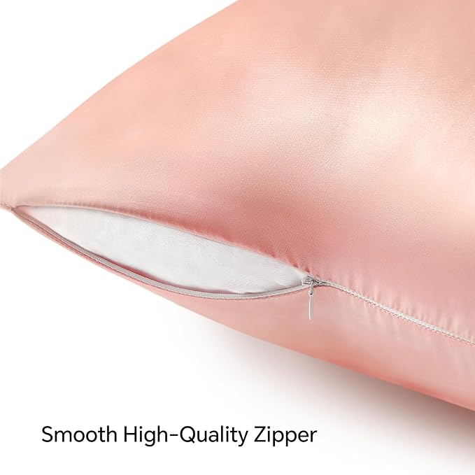BEDELITE Satin Pillowcase with Zipper, Coral King Size Pillow Cases Set of 2, Super Soft and Cooling Similar to Silk Pillow Cases, Gift for Women Men(20x36 Inches)