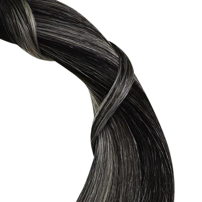 YoungSee Nano Extensions Human Hair Black Ombre Nano Ring Hair Extensions Balayage Black to Silver Nano Loop Hair Extension Silver Nano-Link Extension Cold Fusion 1g/s 50g 16inch