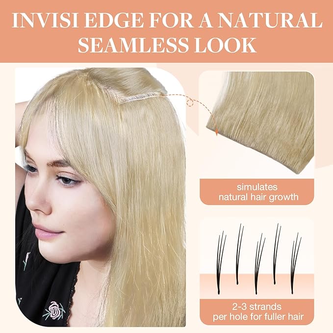 GOO GOO Invisi Edge Tape in Hair Extensions Human Hair, 18ET90A Natural Blonde Balayage 10pcs injected with 10pcs classical tape ins, 10inch 30g, Virgin Remy Hair, Natural Look