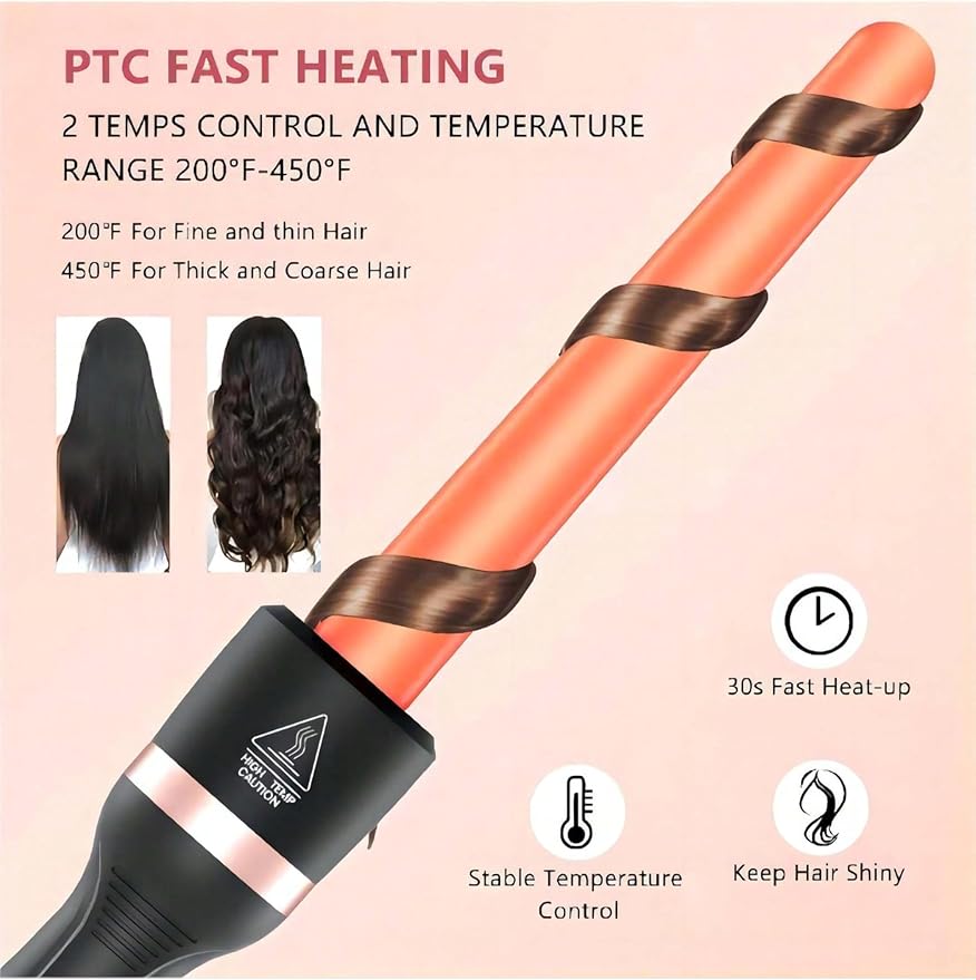 Curling Iron Set, O'bella 5 in 1 Curling Wand Set with Thermal Brush&4 Interchangeable Ceramic Curling Wand(0.35”-1.25”), 2 Temps Instantly Heating Hair Wand Curler Gold
