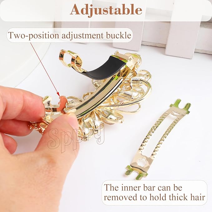 Large Gorgeous Rhinestone Hair Barrette for Women, Flower Jewelry Design (Champagne & Purple)