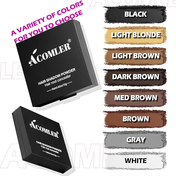 Acomler Root Touch Up Powder, Hairline Powder for Thinning Hair, Root Touch Up Hair Color, Gray Hair Coverage for Women Men Cover Up, Hair Loss Concealer Includes Makeup Brush (Light Brown, 0.42oz)