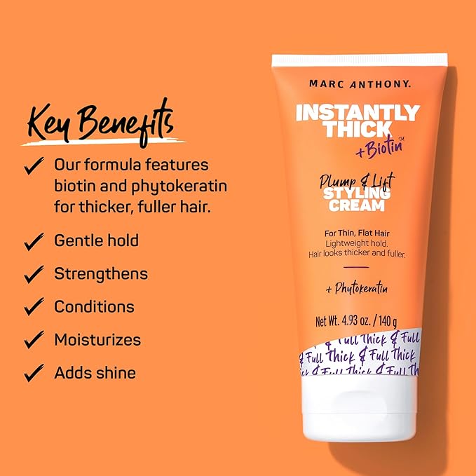 Marc Anthony Styling Hair Cream, Instantly Thickening Biotin & Vitamin E Hair Cream, Lightweight Hold for Thicker & Fuller Volumizing Product for Thin, Flat Hair