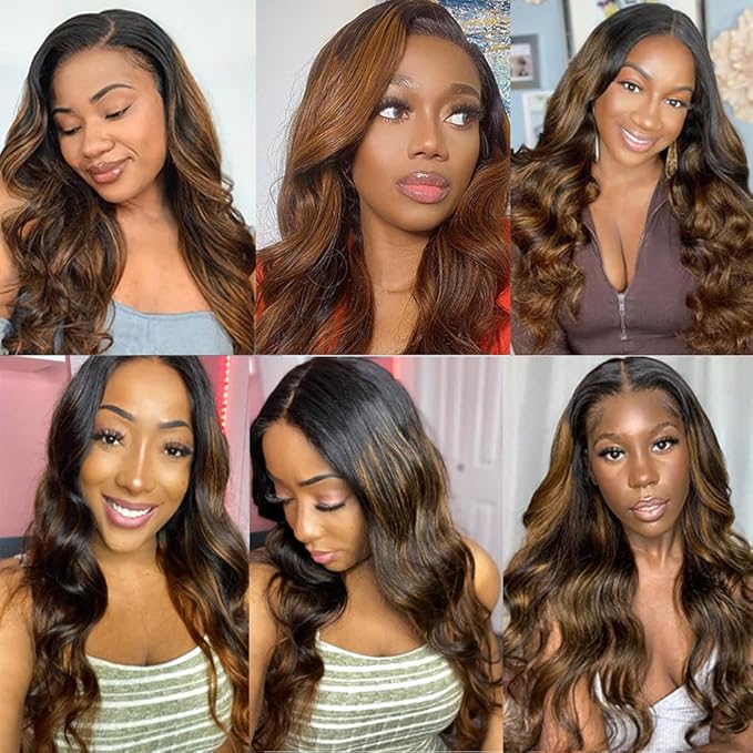 Light Brown Body Wave Bundles Human Hair Ombre Brown Bundles 22 24 26 Inch Niegmeag Brazilian Virgin Remy Hair Extensions Double Weft Highlight P1B30 Body Wave Bundle Hair Weave