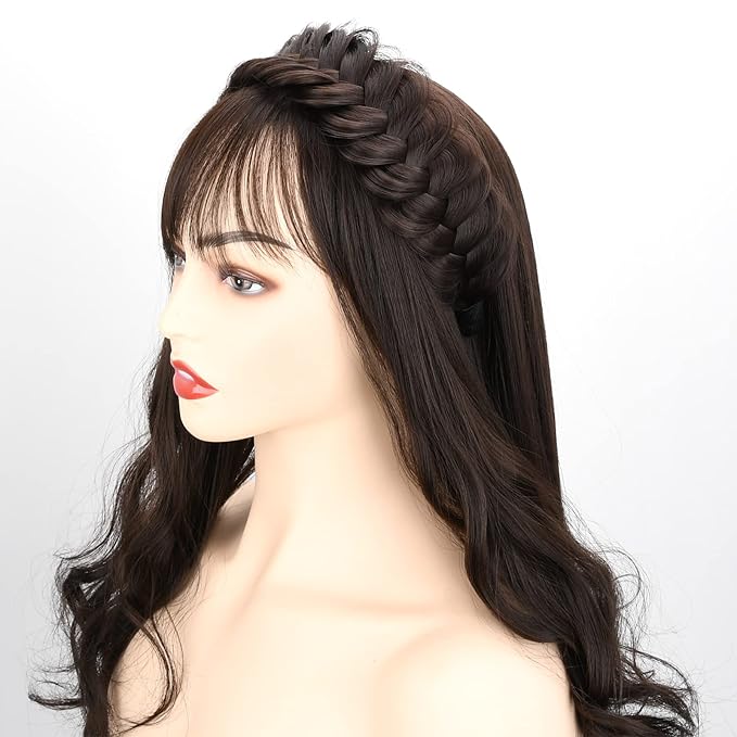DIGUAN Wide Messy Braided Headband With Teeth Synthetic Hair Plaited Headband High Elasticity Braids Chunky Fishtail Braided Hair Band Hairpiece for Girls Women Beauty Accessory (Golden Blonde)