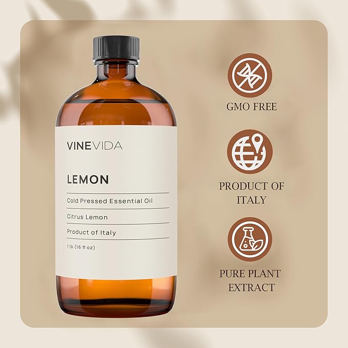 VINEVIDA Lemon Essential Oil 16 oz - Undiluted for Candle Making, Soap Making, and DIY Candle Scents - Bulk Oil Safe for Skin
