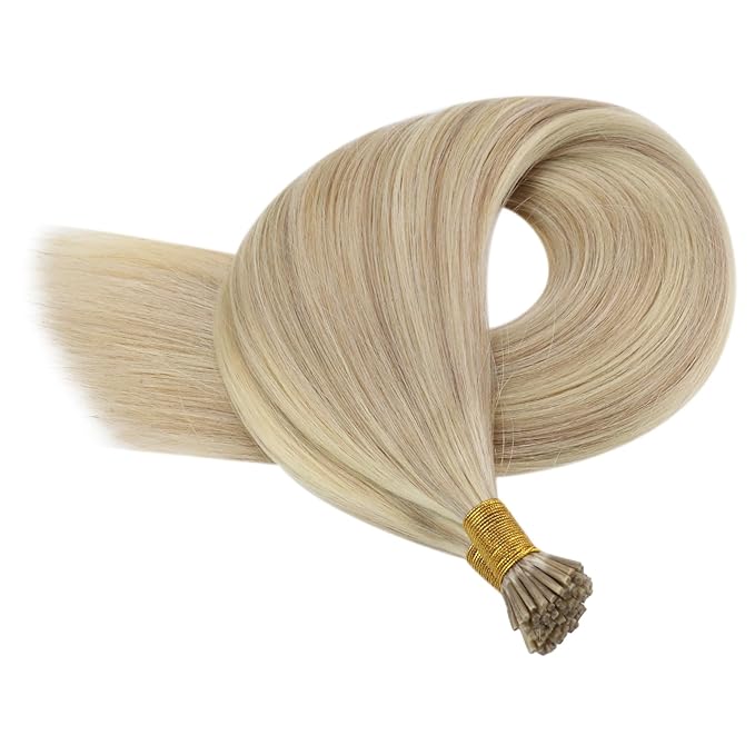 YoungSee I Tip Hair Extensions Human Hair Blonde I Tip Extensions Ash Blonde Highlight Bleach Blond Itip Human Hair Extension 14 Inch 80s 50g I-Tips Extension Remy Human Hair