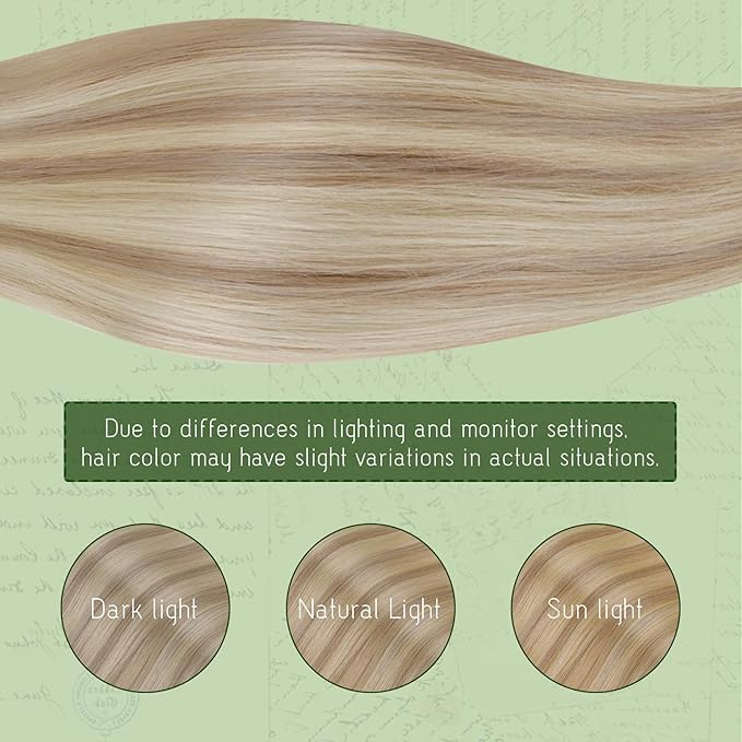RUNATURE Blonde Clip in Hair Extensions, Real Human Hair Extensions Clip Ins for Women, Double Weft Natural Hair, 20 Inch 120g 7pcs, #18P60 Ash Blonde Highlights