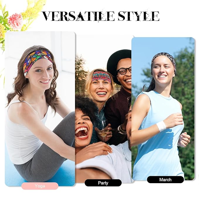 Head Bands for Women's Hair - Non-Slip Wide Yoga Head Wrap, 4 Pack African Print Workout Turban for Natural Hair, Braids, Dreadlocks & Protective Styles