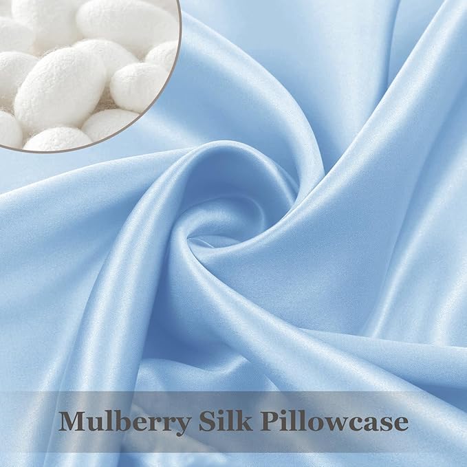 Adubor Mulberry Silk Pillowcase for Hair and Skin with Hidden Zipper, Both Side 23 Momme Silk, 900 Thread Count (20x30inch, Queen Size, Sky Blue, 1pc)