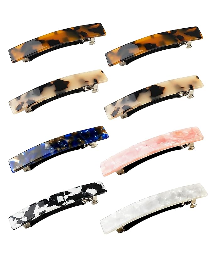 Hair Barrettes for Women, 8 Pcs Barrettes for Fine Thin Thick Hair, 3 Inch Acetate Small Clips Barrette No Slip, French Tortoise Shell Womens Girls Accessories
