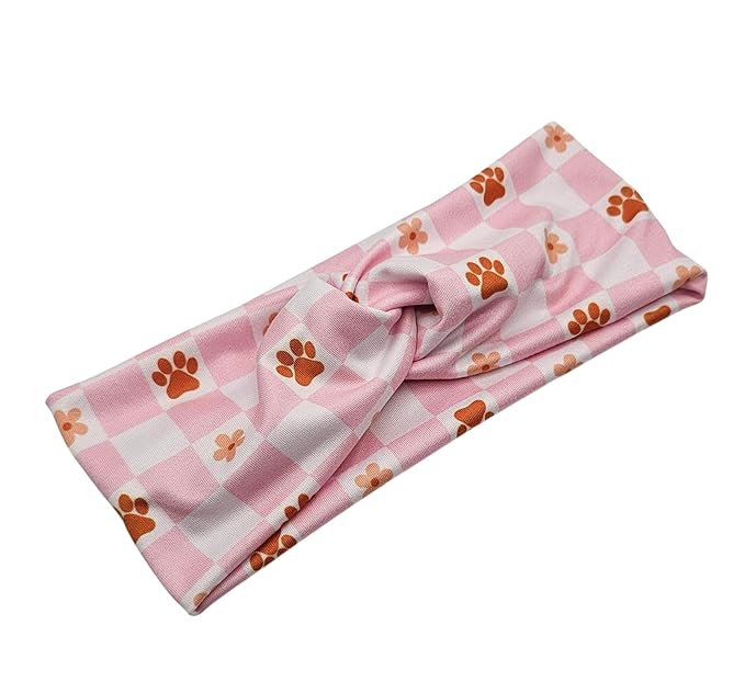 Soft Stretchy Headband, 3-in-1 Versatile Twist Style, One-Piece (Hippie Checkered Paws, Child)