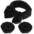 Water Absorbent Makeup Headbands and Wristbands Soft Wide Spa Hairbands for Women Non-slip Comfortable Face Cleaning and Bath Accessories Black Hair Wrap Kit
