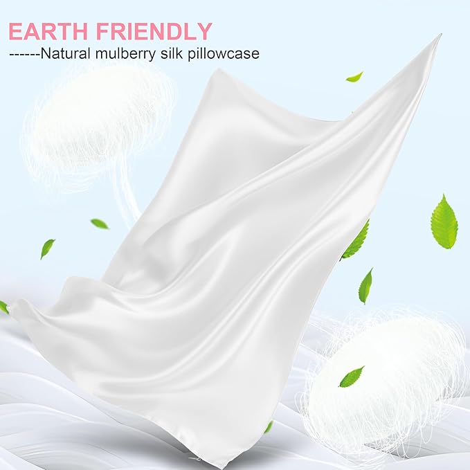 Mulberry Silk Pillow Cases Standard Size with Hidden Zipper, Ultra Smooth and Soft Breathable Cooling Silk Satin Pillowcase for Hair and Skin, Gifts for Women Men (Pure White, 20x26 Inches, 1 Pack)