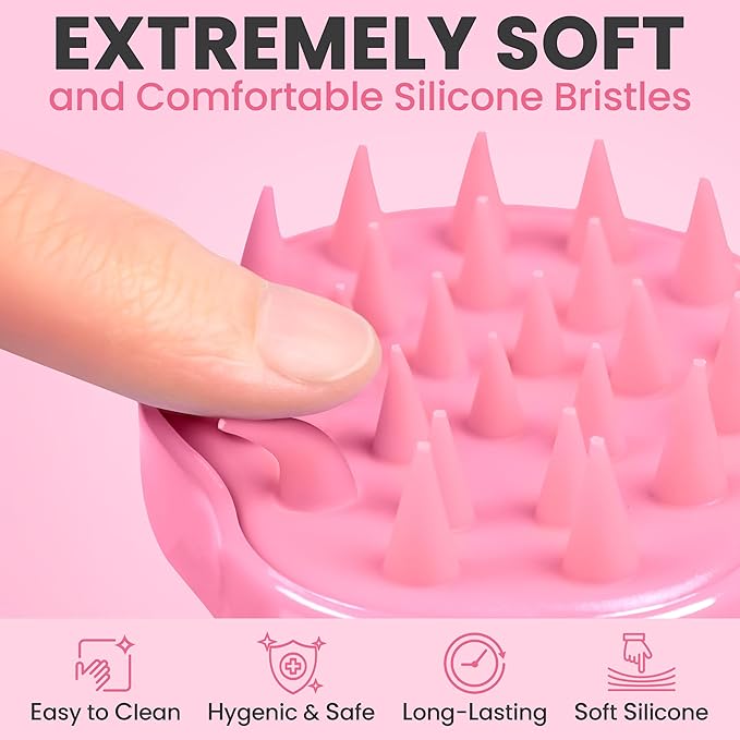 RELAXXO Scalp Massager Hair Growth – Exfoliator & Hair Scrubber for Scalp, Soft Bristles for Dandruff & Soothing Comfort, Shampoo Brush, Wet & Dry Use, Pink