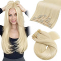 Moresoo Clip in Hair Extensions Remy Double Weft Human Hair Clip in Extensions Straight Hair Extensions for Women Golden Platinum Blonde #60 7pcs 120g 16inch
