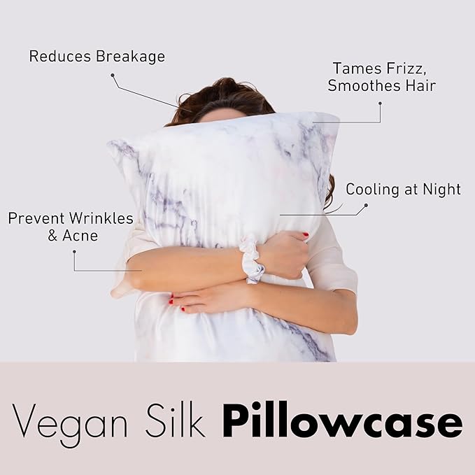 Satin Pillowcase Gift Set for Women – Marble Black, Silky Soft, Reduces Frizz | Includes Satin Eye Mask & Scrunchie | for Curly Hair, Sensitive Skin | Gift for Mom, Daughter, Girlfriend
