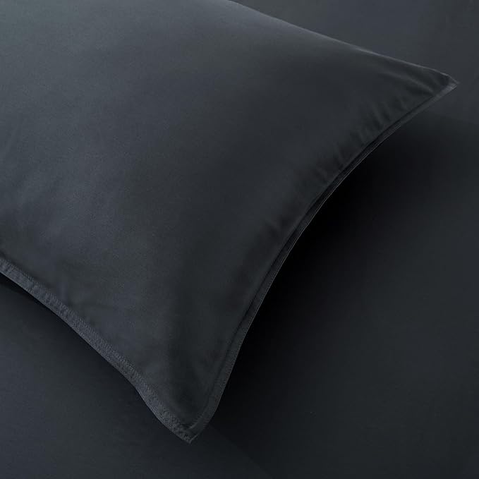Luxury Bamboo Market | Queen Envelope Pillowcase Set | 100% Viscose Made from Bamboo | Organically Grown | Ultra Soft | Cooling | 2pcs [Charcoal Grey]