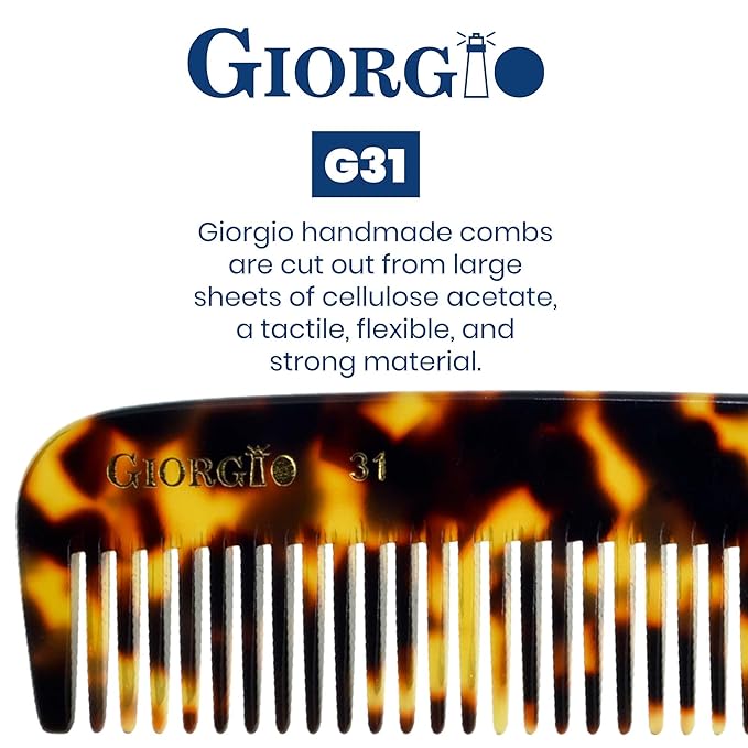Giorgio G31 Fine Tooth and Wide Tooth,Hair Comb - Hair Styling Comb for Men, Grooming Hair Combs for Women, Mens Beard Care Combs for Detangling and Styling - Handmade Saw-Cut and Hand Polished