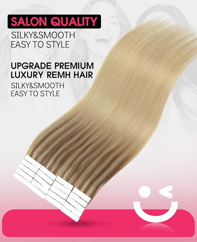 Youngsmile Injection Tape in Hair Extensions Human Hair Balayage #10/27/27 Golden Brown to Caramel Blonde 20pcs 45g 20 Inch Injected Tape in Hair Extensions Seamless Remy Human Hair (#10/27/27,20'')