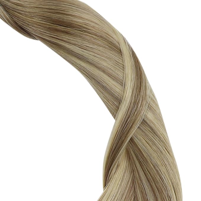 YoungSee Nano Hair Extensions Human Hair Ombre Nano Ring Hair Extensions Light Brown with Platinum Blonde Nano-Bead Hair Extension Human Hair Balayage Brown 14inch 50g 50s for Wedding