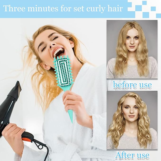 Curly Hair Brush,Curl Defining Brush plus 3 Pieces Hair Styling Comb Set(Slick Back Hair Brush,Rat Tail Comb,Edge Bristle Brush) Lightweight Vented for Combing, Shaping, Styling(Green)