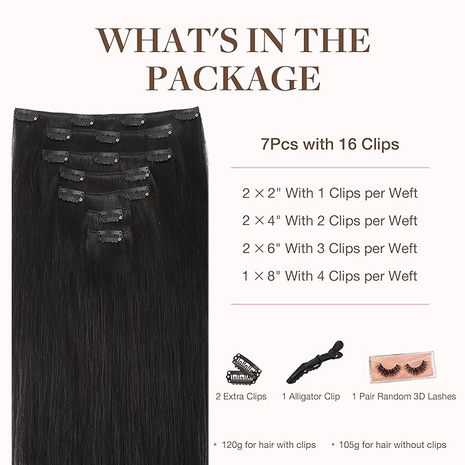 GOO GOO Clip in Hair Extensions Real Human Hair, Remy Human Hair Extensions Clip ins for Women, Natural Human Hair, 26inch 180g 7Pcs, #1B Natural Black