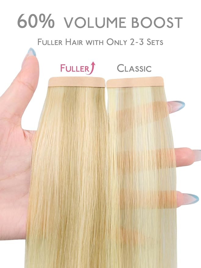 WENNALIFE Fuller Tape in Hair Extensions Human Hair, 18 inch 20pcs 80g Light Blonde Highlighted Golden Blonde Remy Hair Straight Tape in Extensions Skin Weft Tape Ins Extensiones De Cabello Humano