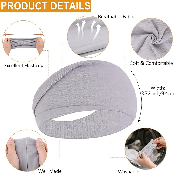 Workout Wide Headbands for Women Non Slip Yoga Running Exercise Head Bands White Women's Sweat Hairbands for Everyday Basic Fashion Hair Accessories