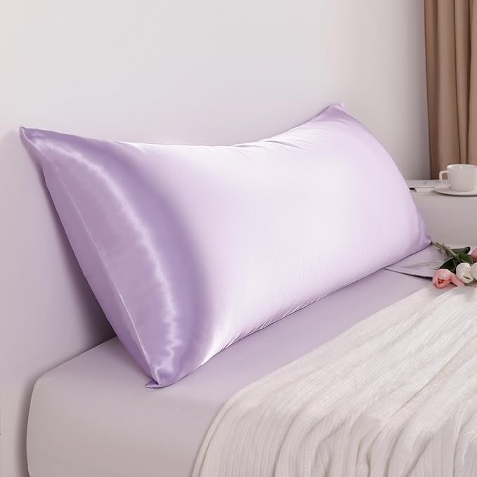 NTBAY Satin Body Pillowcase for Hair and Skin, Luxurious and Silky Pillow case with Envelope Closure, 20x54 Inches, Light Purple