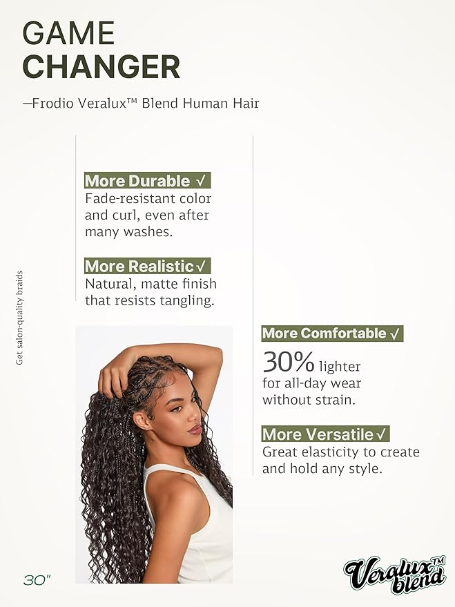 Frodio Braided Wig Veralux™ Fiber Full Lace Boho Curly Water Wave Synthetic Box Braided Wigs For Black Women Salon-Level 200% Density Bohemia Natural Scalp 30 Inches